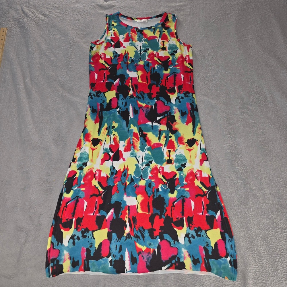 Hount Womens Abstract Watercolor Print Sleeveless Maxi Dress Red Blue Size Large
